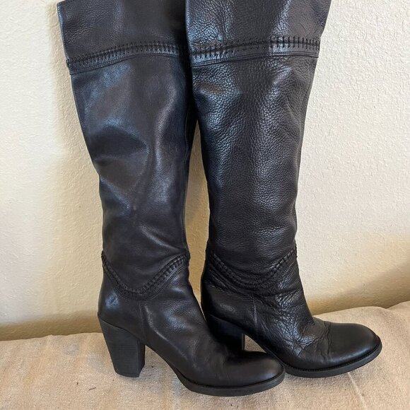 United Colors Of Benetton Black Leather Heeled Knee Hight Boots Sz 9-9.5 - Picture 3 of 15
